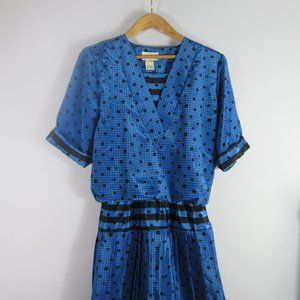 Vtg Perceptions Womens 5 / 6 Blue Polka Dot Short Sleeve Pleated Dress Small